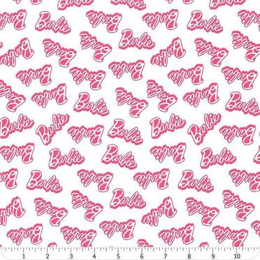 Barbie Words Fabric - White