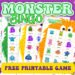 kids party game monster bingo free printable