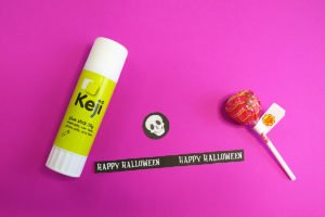 Halloween treats - materials you'll need: glue stick, lollipop, printable elements