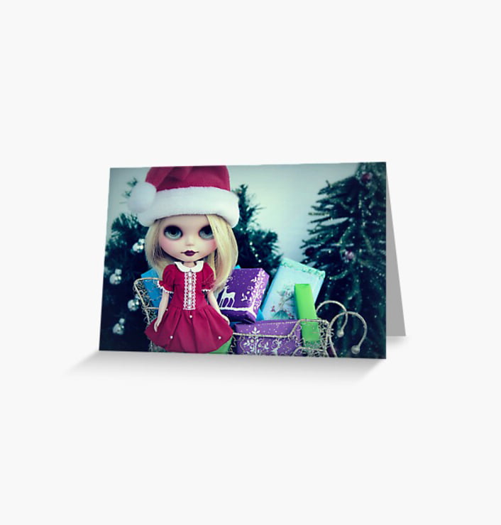 blythe christmas card with sleigh presents