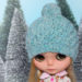 Blythe doll clothes knitted tweedy hat pattern with chunky texture and pompom