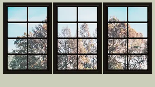 Dollhouse windows printable version 2 with dark frame and view of trees