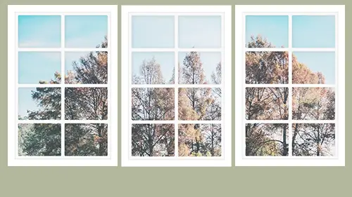 Dollhouse windows printable version 2 with white frame and view of trees