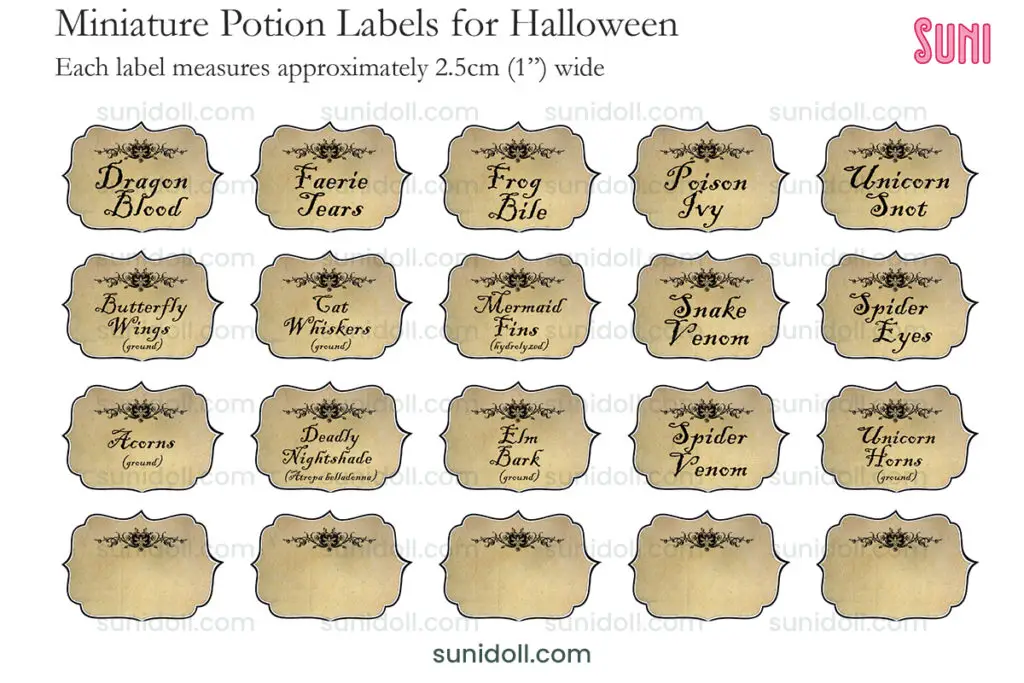 miniature potion labels for halloween