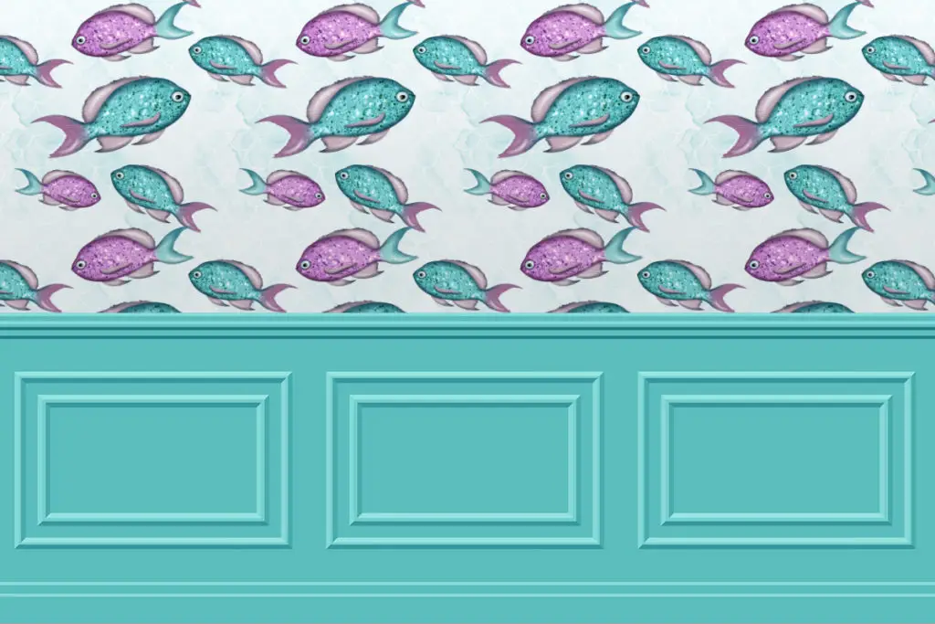 Wainscoting wall panels in aqua for the dollhouse - free printable