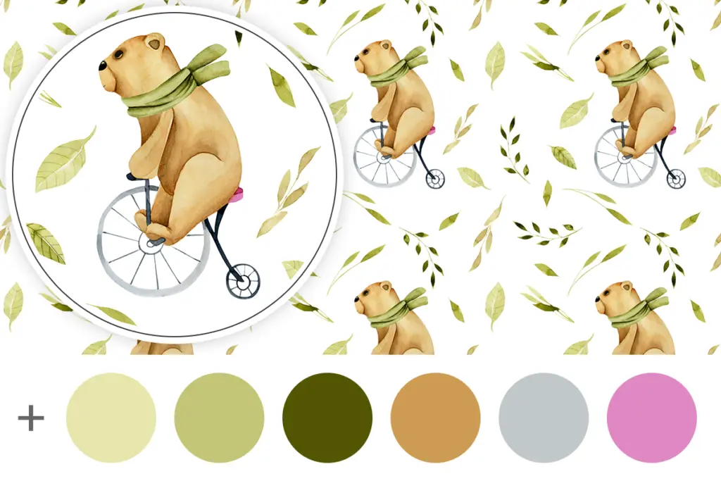bears on bicycles fun kids dollhouse wallpaper