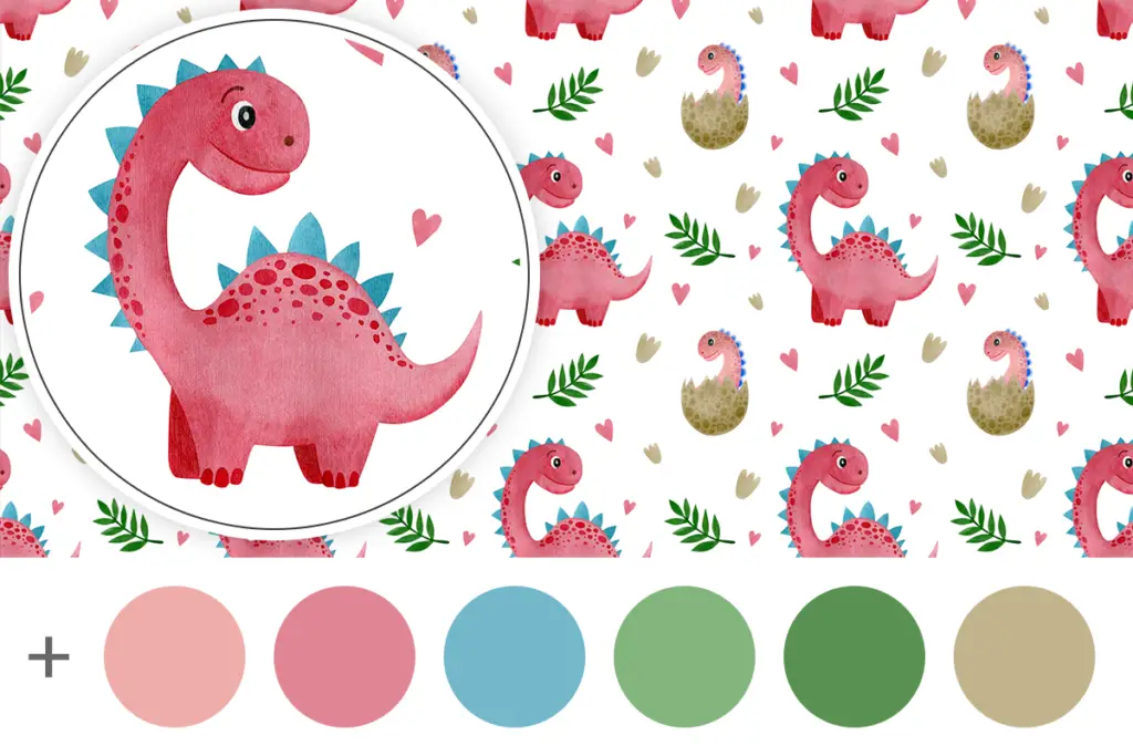 cute dinosaurs hatching colourful dollhouse wallpaper 1:6 and 1:12 scale