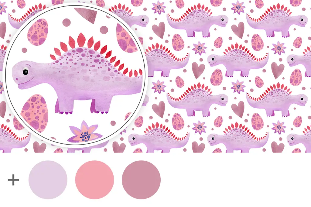 mauve and pink dinosaurs dollhouse wallpaper