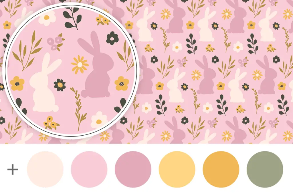free printable wallpaper for dollhouses with Easter bunny rabbits on blush pink background