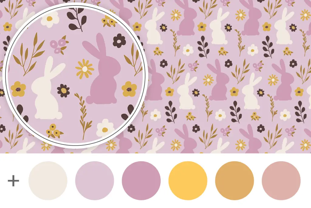 dollhouse printable wallpaper with Easter bunnies rabbits on soft mauve meadow background