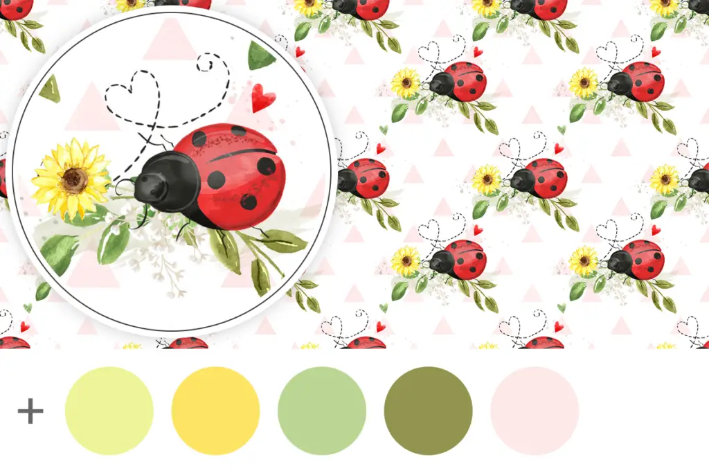 cute ladybug dollhouse wallpaper seamless digital pattern