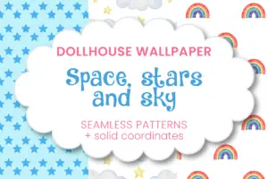 Dollhouse wallpaper - space, stars, and sky theme - free printables