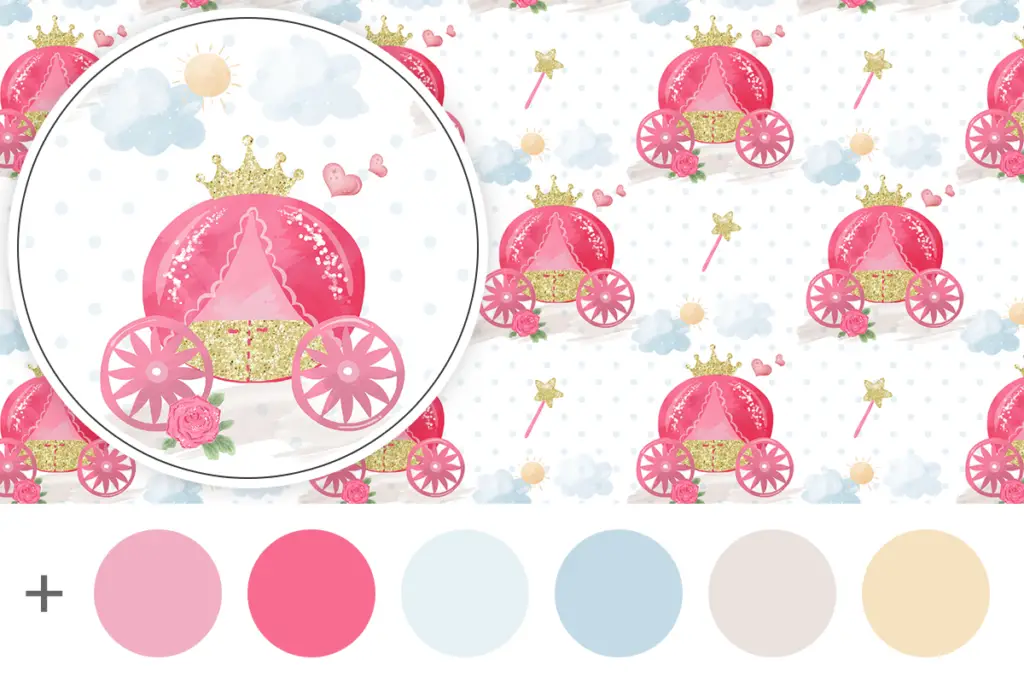 free printable dollhouse wallpaper pink fairytale princess carriage preview