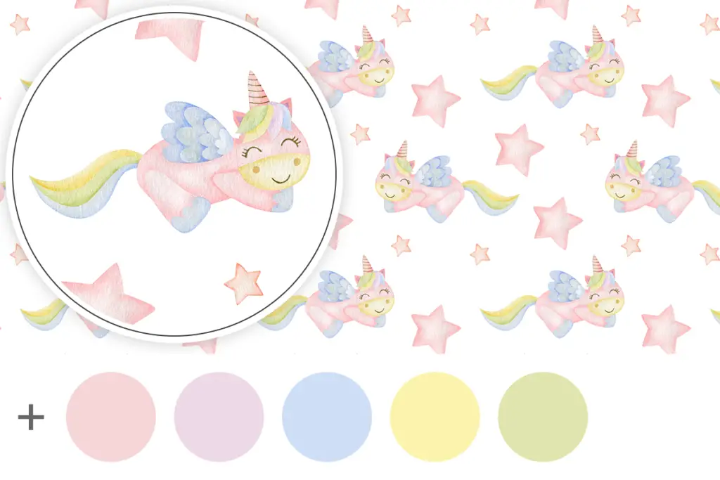 soft pastel rainbow coloured unicorns and stars printable dollhouse wallpaper 