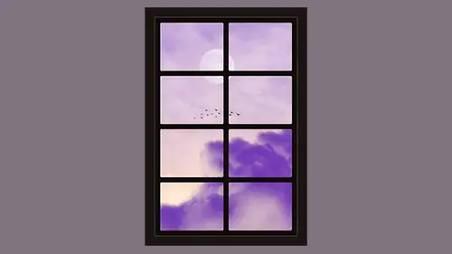 spooky dollhouse window free printable with purple sky and moon
