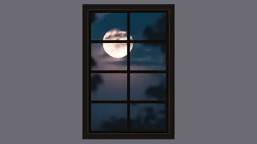 full moon in a cloudy sky and tree branches - spooky dollhouse windows printable
