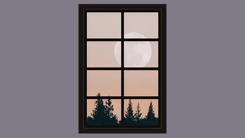 full moon at twilight above a dark forest - spooky Halloween dollhouse windows printable