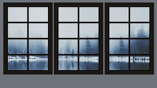 dollhouse window with eerie lake scene - free printable for Halloween