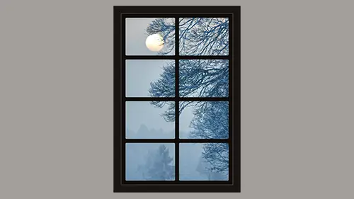 full moon over forest scene - spooky dollhouse windows printable for Halloween