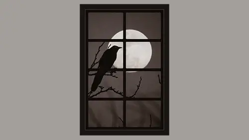 Halloween dollhouse windows - crow and full moon