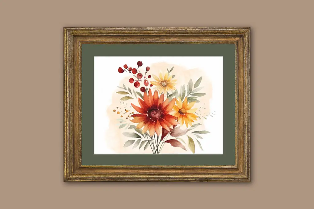 Fall flowers in brown and yellow miniature dollhouse wall art printable