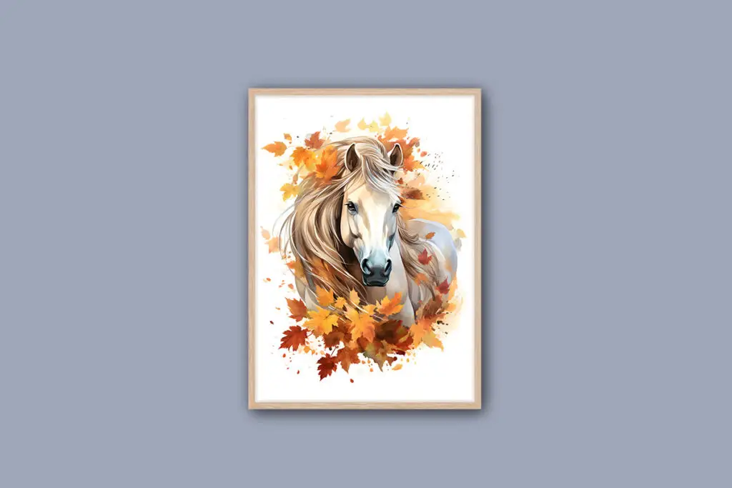 Horse and Golden Leaves Fall and Autumn Dollhouse Wall Art free printable