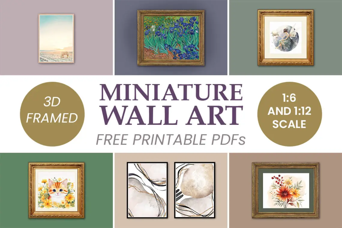 miniature wall art free dollhouse printables, 1:6 and 1:12 scale, 3D framed