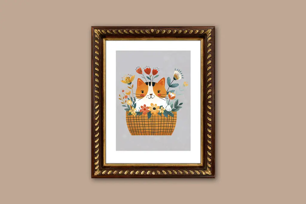 ginger cat miniature art for dollhouses with frame