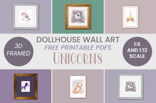 miniature unicorns dollhouse wall art free printables