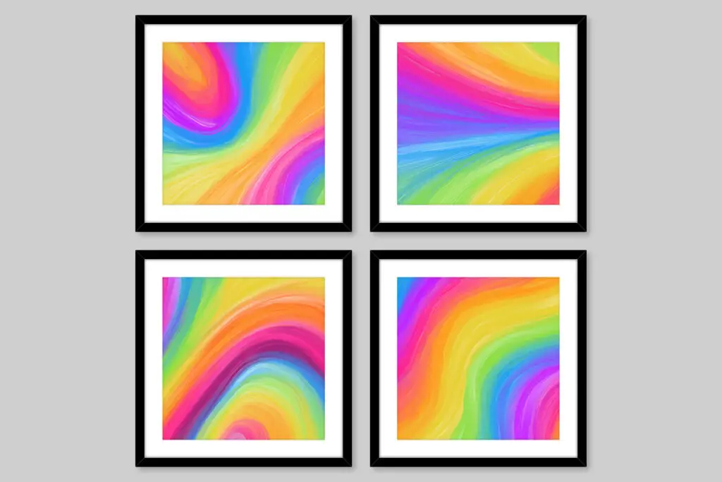 bright abstract rainbows miniature wall art dollhouse printables with black frames