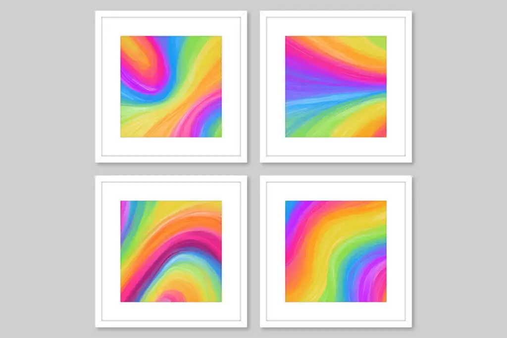 bright abstract rainbows miniature wall art dollhouse printables with white frames