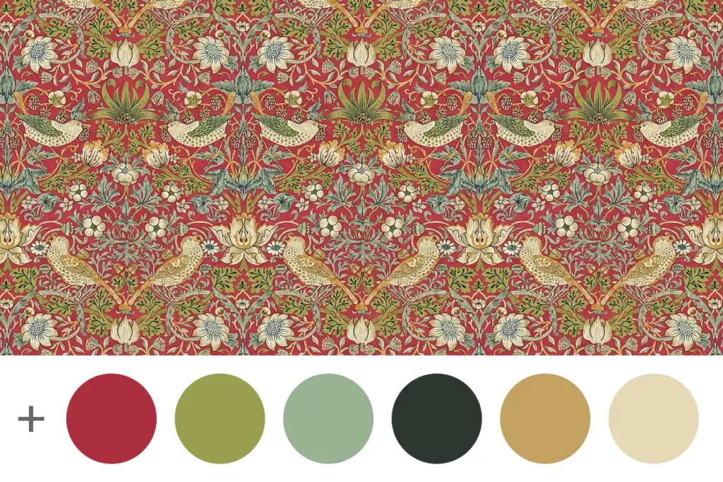 William Morris wallpaper Strawberry Thief in red