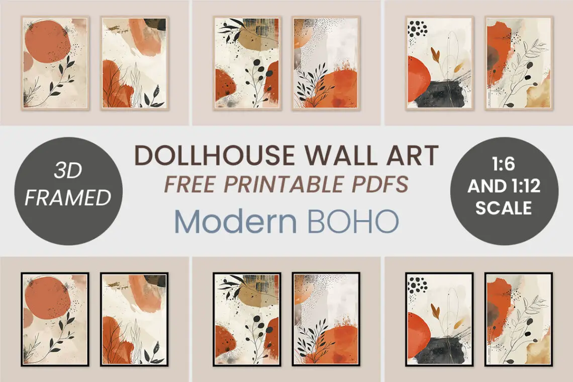 modern boho decor wall art - free dollhouse printables