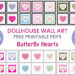 Butterfly Hearts Dollhouse Wall Art Decor - free printables in different colorways