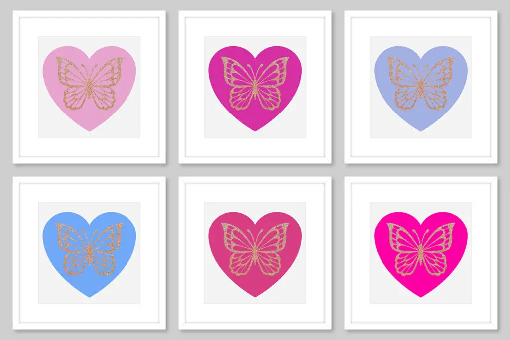 wabh00001 butterfly hearts dollhouse wall decor with white frames