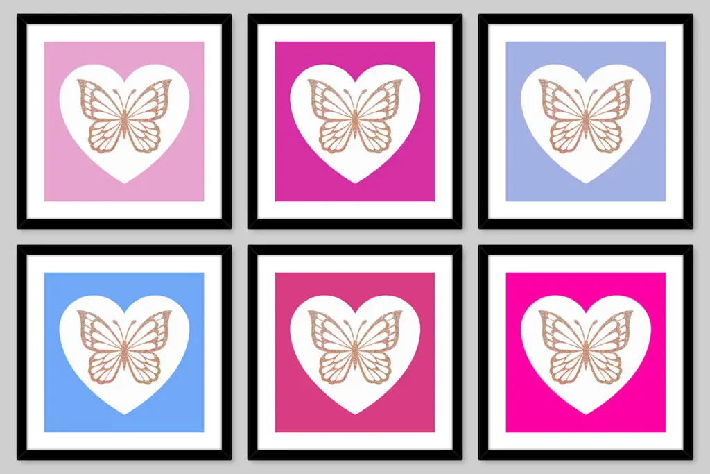 wabh00001i butterfly-hearts miniature wall art free dollhouse printable black frames