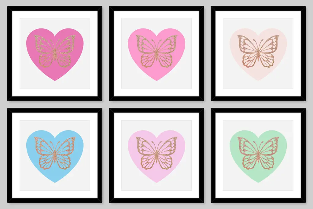 wabh00002 butterfly hearts dollhouse wall art free printable black frames