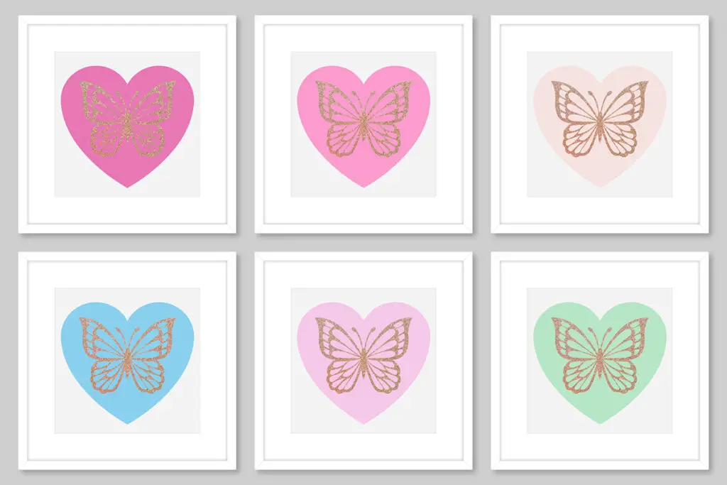 wabh00002 butterfly hearts miniature wall art free printable white frames