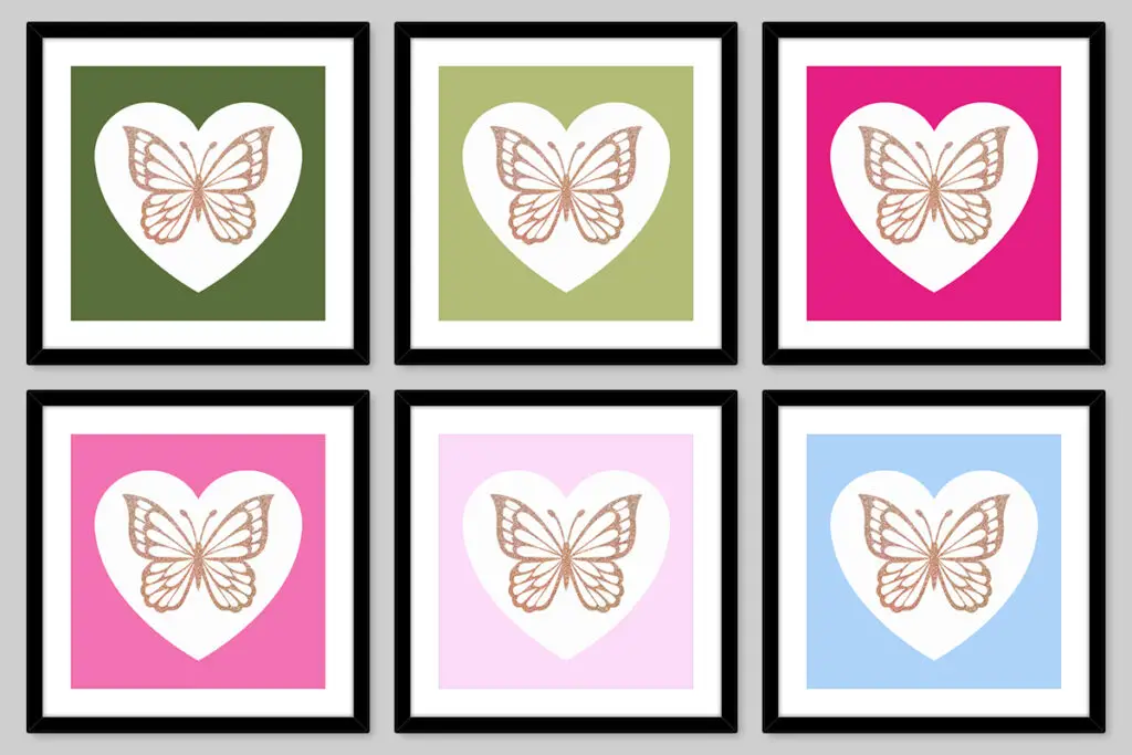 wabh00002i butterfly hearts printable dollhouse wall decor black frames inverse